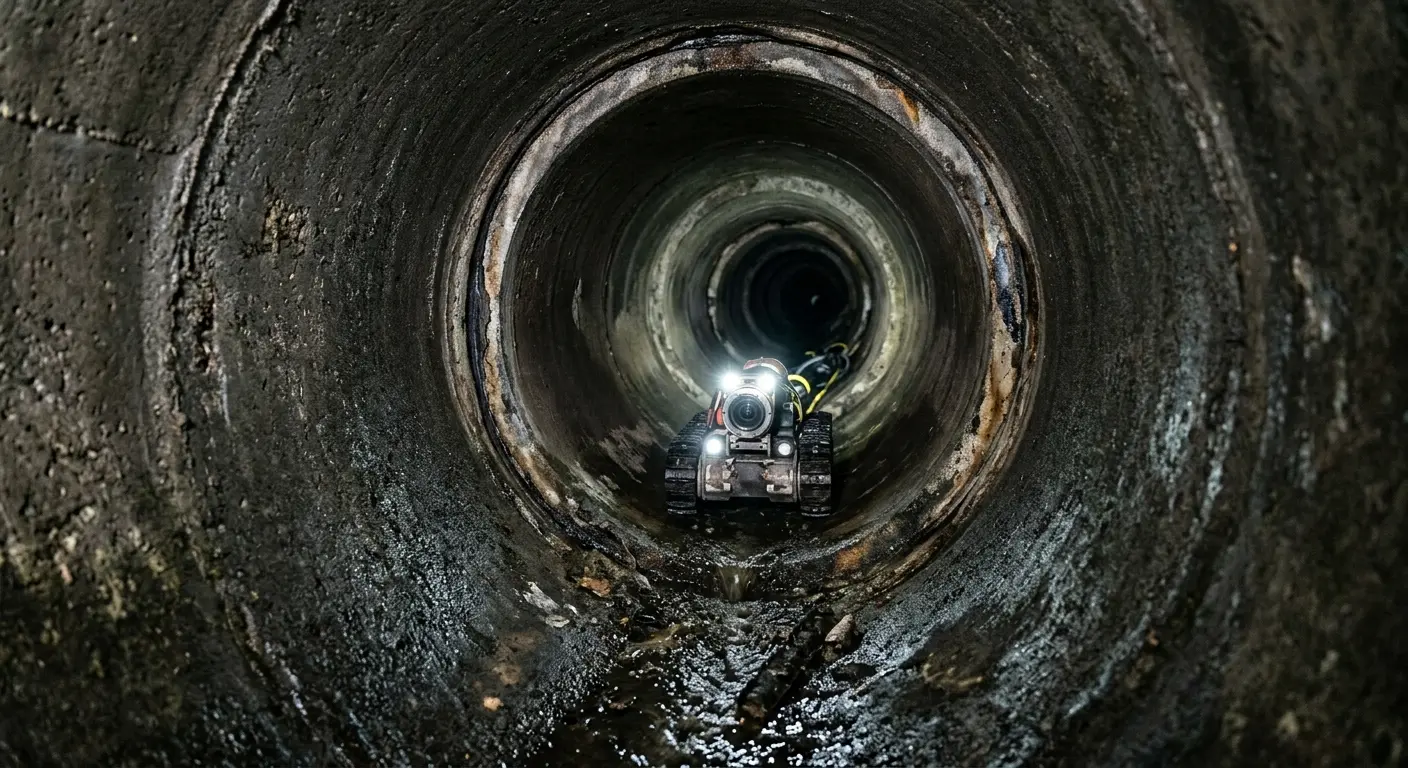 Robotic sewer camera inspecting pipe interior for Sewer Line Repair in Mattapoisett